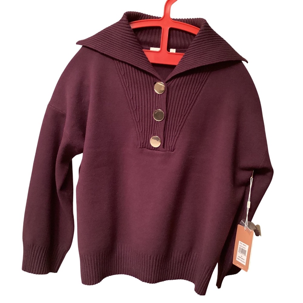 Cyrus Womens Italian Plum Button Collar Sweater C982543TJ Purple Medium NWT